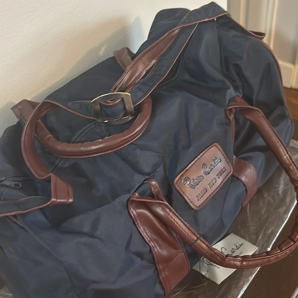 Pierre Cardin 🆕 NWT Weekend Overnight Duffle Bag, Blue and Brown, Stylish!
